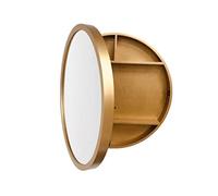 Specchio rotondo da bagno dorato con mensola, elegante decorazione da parete per trucco, 50 x 50 x 13 cm, ideale per bagni moderni e spogliatoi, perfetto per la decorazione della casa