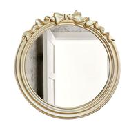 Specchio rotondo da bagno in legno color champagne, specchio da parete francese per camera da letto delle ragazze, soggiorno e guardaroba, specchio decorativo da 50 cm/20 con grande fiocco