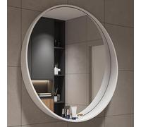 Specchio rotondo da bagno - Specchio da trucco HD da parete con cornice in legno massello, per soggiorno e camera da letto 50cm/19.7in