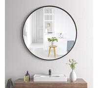 Specchio rotondo da parete con cornice in alluminio, 70 cm, specchio decorativo per ingresso, bagno, camera da letto, soggiorno, corridoio, finitura nera, elegante decorazione per la casa.
