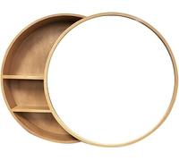 Specchio rotondo da parete in legno con vano portaoggetti, elegante armadietto a specchio per bagno e camera da letto per abbellire gli oggetti essenziali e migliorare l'arredamento
