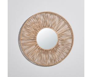 Specchio rotondo in carta intrecciata beige Ø 100 cm