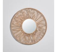 Specchio rotondo in carta intrecciata beige, D80 cm