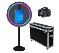 Specchio rotondo per cabina fotografica, selfie con cornice LED, portatile, touch screen da 21,5 pollici, macchina per cabina fotografica per matrimoni, feste, eventi (nero, cabina fotografica +