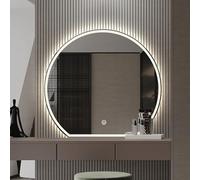 Specchio Semicerchio Con Led, Semicerchio Specchio Da Bagno, Specchio Da Bagno Semicerchio Con Retroilluminato, Anti-Appannamento, Tri-Colore Dimmerabile Con Retroilluminazione, Specchio Da Parete(60*