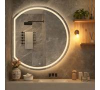 Specchio semicircolare da parete a LED dimmerabile con controllo touch, 3 impostazioni di colore, a prova di esplosione, specchio da bagno e trucco, taglio sinistro e destro, 80 x 72 cm, stile B