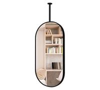 Specchio sospeso al soffitto con Asta in Metallo Nero, Specchio Ovale con Asta per soffitto, Specchio sospeso per corridoio e Bagno - Asta Galleggiante Personalizzabile (40 cm x 80 cm)