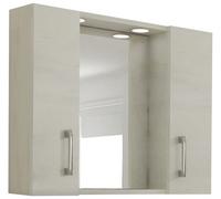 Specchio Specchiera da Bagno in Legno 2 Ante 2 Luci Rovere Bianco cm77x16x57h
