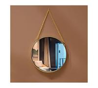 Specchio, Specchio da Bagno in Ferro, Specchio Rotondo con Catena appesa, Specchio con Cornice Dorata, Specchio cosmetico da Tavolo(Medium)
