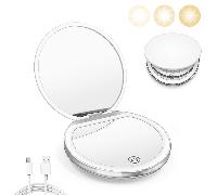 Specchio tascabile a ingrandimento 2x con illuminazione a LED, con tre livelli di luminosità, con una parte ingrandita 2 volte, ricaricabile USB, regalo unico e originale adatto a uomini e donne Tagli