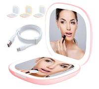 Specchio tascabile a LED con ingrandimento 1X/10X, specchio cosmetico con luce da viaggio con luce regolabile e luce LED a 2 lati, pieghevole, regalo per ragazze, rosa