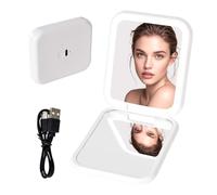 Specchio Tascabile Pieghevole,Specchio Compatto Double Face con Normale e 1X/2X Ingrandimento, Portatile Specchio da Viaggio, LED Specchio Compatto Ricaricabile per Trucco, Campeggio, Viaggi (bianco)