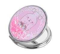 Specchio Tascabile Rotondo Specchio Compatto Specchio da Viaggio Portatile Specchio Pieghevole Ingranditore per Donne Uomini Borsa per il Trucco Borsa a Mano Tavolo da Ufficio 7*7cm (Gatto Rosa)