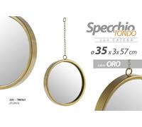 SPECCHIO TONDO SOSPESO IN METALLO CON CATENA COLORE ORO 35357 CM AIU-780363