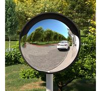 Specchio traffico convesso nero, diametro 45 cm, in policarbonato infrangibile con protezione solare integrata per aree esterne per la sicurezza stradale, parcheggi e cantieri