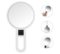 Specchio Trucco Bifacciale Ingranditore 5X/1X Specchio Cosmetico a Mano con Manico Pieghevole Specchietto da Viaggio Portatile per Sospeso Tavolo, Hand Held Mirror Tondo Piccolo (Bianco)