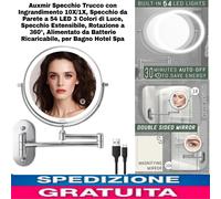 Specchio Trucco con Ingrandimento 10X/1X, Specchio da Parete a 54 LED 3 Colori d