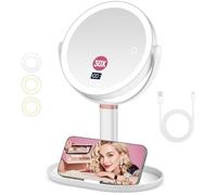 Specchio Trucco con Luci, 30X/1X Specchio Ingranditore con Luce, Doppio Lato, specchio per il trucco illuminato Pinzetta, 3 Modalità di Colore con Luminosità e Altezza Regolabili (Bianco)