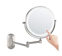 Specchio Trucco Con Luci Da Parete Oro Bagno Ingranditore Da Muro 5x/1x Con Braccio Estensibile Rotazione A 360° Bifacciale Braccio Telescopico Regolabile Modalità Luce A Tre Colori(Stainless Steel)