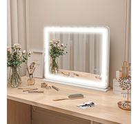 Specchio Trucco con Luci LED Luminosità Regolabile 3 Colori, 80x62 cm Specchio da Parete e Tavolo con Specchietto Ingranditore 10x, Presa USB e Comandi Touch Assicurati un riflesso perfetto con lo spe