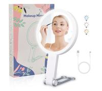 Specchio Trucco con Luci LED, Specchio Ingranditore 1X/10X, Girevole e Luminosità Regolabile Specchio Make up Ricaricabile Specchio da Tavolo per Bagno,Casa e Viaggi,Regalo per Donna/Lei (10X Bianco)