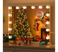 Specchio Trucco con Luci, Specchio Hollywood da Tavolo con 14 Lampadine LED, 3 colori di illuminazione, Specchio da trucco con USB e ingranditore 10x, Installazione su tavolo e a parete - 50*40cm