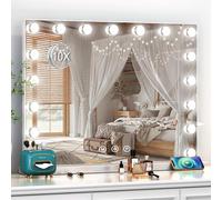 Specchio Trucco con Luci, Specchio Hollywood da Tavolo con 17 Lampadine LED, 3 colori di illuminazione, Specchio da trucco con USB e ingranditore 10x, Installazione su tavolo e a parete - 80*60cm