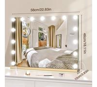 Specchio Trucco Con Luci, Specchio Trucco 5x Specchio Ingranditore Con 3 Colori 15 Lampadine LED Dimmerabili, Specchio Da Tavolo Con Adattatore USB Per La Camera Da Letto, Da Tavolo/da parete Per Rega