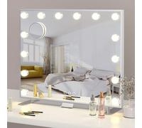 Specchio Trucco Con Luci, Specchio Trucco 5x Specchio Ingranditore Con Luce 3 Colori 14 Lampadine LED Dimmerabili, Specchio Da Tavolo Con Adattatore USB Per La Camera Da Letto, Da Tavolo/da parete Per