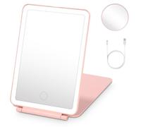 Specchio Trucco con Luci,Specchio viaggio LED+10X Specchio Lngranditore,3 Coloria Touch Screen Specchio Led, USB Ricaricabile Specchio Con Luce Trucco con Luci da Tavolo LED Specchio, Rose