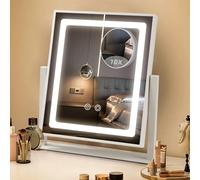 Specchio Trucco Hollywood con Luci 3 Colori Dimmerabili, Lente D'ingrandimento 10X, LED Touch Screen, Regolabile a 360 Gradi