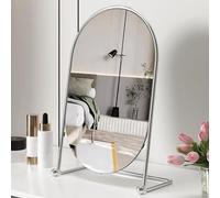 Specchio Trucco Ovale, Specchi Da Tavolo Portatili Per La Vanità Con Cornice In Metallo, Specchio Da Barba, Oro, Nero, Argento, Per I Regali Del Bagno Della Camera Da Letto (Size:30x40cm,Color:Silver)
