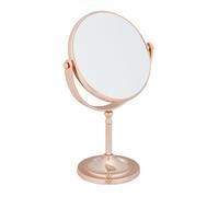 Relaxdays Specchio da Trucco, Ingrandimento 2X, Specchietto a 2 Lati, Girevole 360°, Tondo, HLP 27,5x18x10,5 cm, Ramato, 1 pz