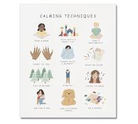 Special Education Wall Decor Calming Corner Classroom Mental Health Posters Feelings Calming Techniques Canvas Wall-Art Boho Emotions Chart for Prints Office School(Framed,16x24inch(40x60cm))
