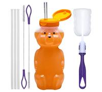 Special Supplies Honey Bear - Bicchiere con cannuccia lunga, per terapie e bisogni speciali, coperchio a prova di fuoriuscite e a prova di perdite (confezione da 1 bottiglia e 3 cannucce)