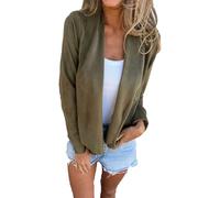 Specialistm - Specialist Casual Faux Suede Cardigan, Peculiaral Faux Suede Jacket Solid Color Stylish Lapel Jackets Donna, Verde militare, M