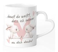 SpecialMe® Tazza con manico a forma di cuore con scritta in lingua tedesca "Liebe Freundschaft Hasen-Paar Herz Damit du weißt dass ich an dich denke weiß - Herz Tug