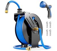 SPECILITE Avvolgitubo retrattile con tubo dell'acqua da giardino caldo/freddo da 15,2 m, -45,6 °C -87,8 °C, bobina per montaggio a parete in metallo resistente, con tubi di piombo da 1,8 m, ugello