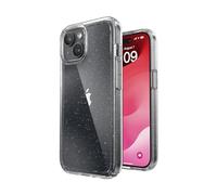 Speck Custodia trasparente per iPhone 15, 14 e 13, sottile, antigraffio, anti-ingiallimento, compatibile con MagSafe e ricarica wireless, protezione da cadute fino a 2,4 m, glitter trasparente/platino