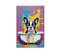 SPECLLY Poster colorato con cane Boston Terrier nella vasca da bagno, stampa artistica da parete estetica vintage, per soggiorno, 30 x 45 cm, senza cornice
