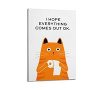 SPECLLY Stampa artistica da parete su tela con immagine di gatto arancione e scritta "I hope everything comes out ok", stile vintage, per soggiorno, 50 x 75 cm, con cornice