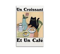 SPECLLY Un Croissant Et Un Café French Breakfast Cat Poster Vintage Estetica Tela Dipinto da parete per soggiorno 20 x 30 cm senza cornice stile