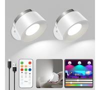 Speclux Lampada da parete a LED senza fili, 2 pezzi, lampada da parete a batteria per interni, 3 livelli di luminosità e 13 RGB, magnetismo girevole a 360°, per soggiorno, camera da letto, scale