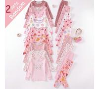 [Spedizione casuale di 2 su 9]Pigiama per ragazze giovani, primavera/autunno, cervo, farfalla, ragazza che balla, fiore, arcobaleno, combinazione di motivi a cuori, stampa, vestibilità aderente, manic