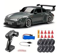 SpedUpX 1:24 RC Drift Auto da corsa con trazione integrale 4WD, modello auto ad alta velocità con illuminazione a LED, telecomando 2,4 G e pneumatici intercambiabili (blu mog)