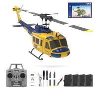 SpedUpX RC ERA C032 UH-1 Huey 6CH Flybarless Gyro Stabilizzato RC Elicottero con barometro, flusso ottico, altezza TOF, motore senza brushless, volo invertito 3D (giallo e blu/4 batterie)