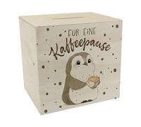 speecheese Salvadanaio in legno a forma di pinguino con cappuccino, per una | Un salvadanaio colorato come cassa del caffè, salvadanaio per compleanno dei colleghi, salvadanaio Pause Save Coffee