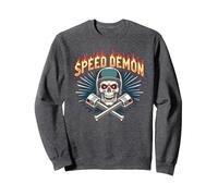 Speed Demon Hot Rod Skull per Gli Appassionati di Corse da Uomo Felpa, Unisex per Adulti, Grigio Scuro, M