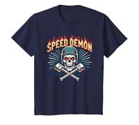 Speed Demon Hot Rod Skull per Gli Appassionati di Corse da Uomo Maglietta, Bambini, Navy, 2 Anni