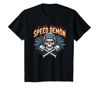 Speed Demon Hot Rod Skull per Gli Appassionati di Corse da Uomo Maglietta, Bambini, Nero, 10 Anni